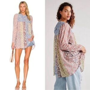 FREE PROPLE Merrie Mix Print Tunic In Lilac Combo Sz M